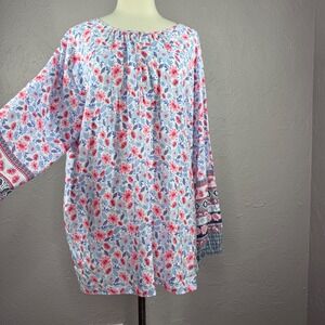 Talbots Women 2X Top Popover Blooming Garden Rayon No stretch lightweight summer